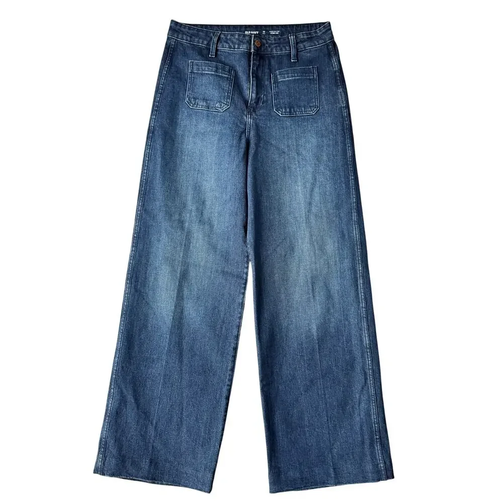 Old Navy Extra High-Waisted Trouser Wide-Leg Jeans Women's Dark Wash Denim - 10L - Picture 2 of 9